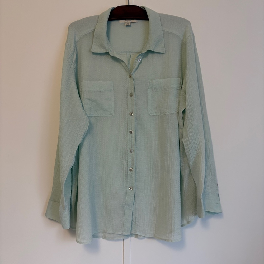 Sejour Aqua Green Cotton Blouse 18W